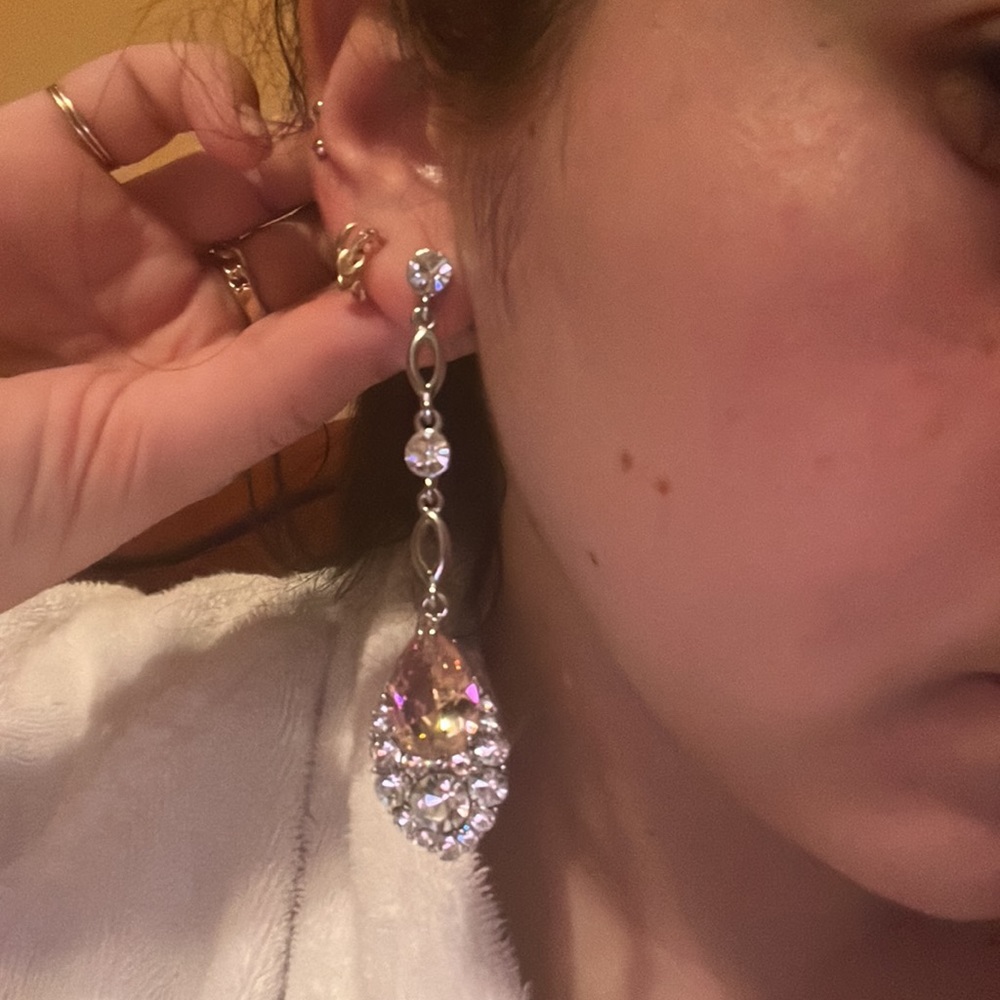 Pink Rhinestone Drop Earrings - Picture 4 of 4